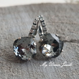 Luxe Oorbellen Square met Swarovski Crystal Silver Night