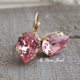 Oorbellen Becca met Swarovski Druppel "Light Rose"