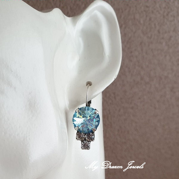 Oorbellen  Aquamarine White Patina & Helder Crystal met Swarovski Crystal