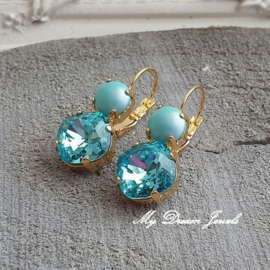Oorbellen Square met Swarovski Light Turquoise