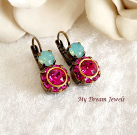 Oorbellen met Swarovski Pacific & Fuchsia 