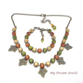 Ketting Bronze Leaves met Swarovski Crystal