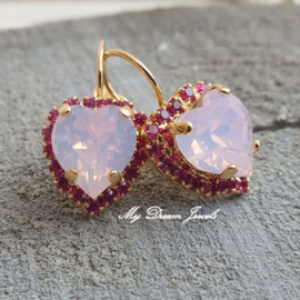 Luxe Oorbellen met Swarovski Hart Rose Water Opal & Fuchsia
