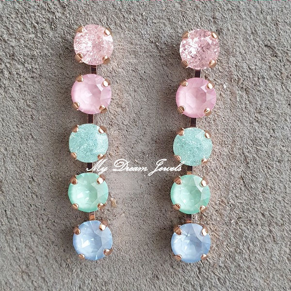 Oorstekers " Pastel Crushed Ice " met o.a. Swarovski Crystal