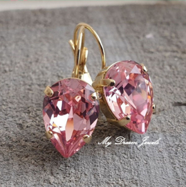 Oorbellen Becca met Swarovski Druppel "Light Rose"