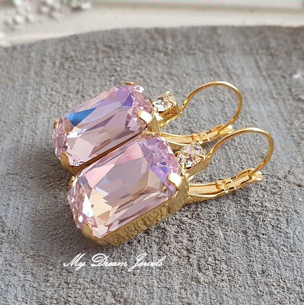 Oorbellen Octagon met o.a. Swarovski Helder Crystal & Soft Pink Shine