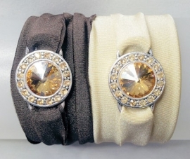 Ibiza Armband Beige met een Swarovski Rivoli Crystal Golden Shadow