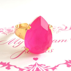 Verstelbare ring met een Crystal druppel Neon Pink