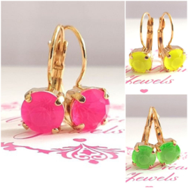 Oorbellen Crystal in Neon kleuren Pink, Yellow of Green