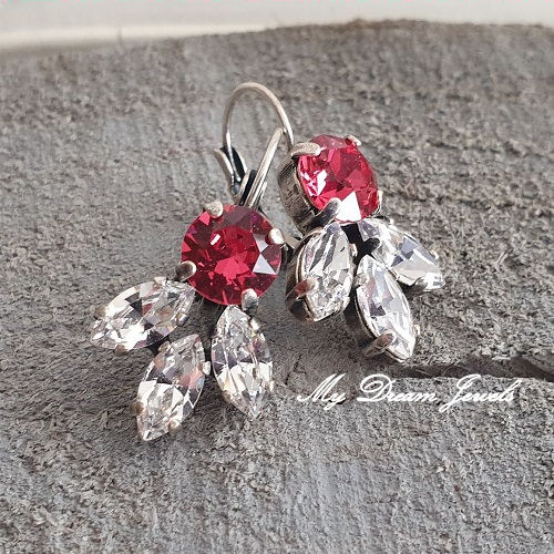 Oorbellen Lady met Swarovski Indian Pink & Crystal