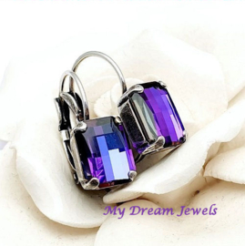 Oorbellen met Vintage Swarovski Octagon Crystal Heliotrope ( Exclusief )