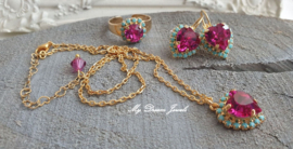 Luxe Oorbellen met Swarovski Hart Fuchsia & Turquoise