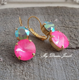 Oorbellen met Swarovski Crystal Pacific & Neon Pink