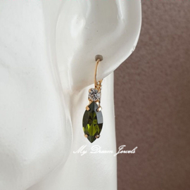Oorbellen Navette met Swarovski "Crystal & Olivine"