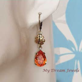 Oorhangers Herfstblad met Swarovski Druppel Tangerine Orange