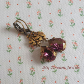 Oorhangers Herfstblad met Swarovski Druppel Lilac Shadow