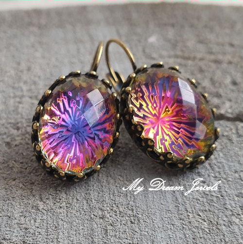Oorbellen Crown "Vintage Crystal Rainbow Star"