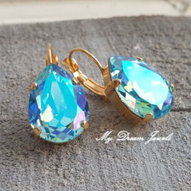Oorbellen Sofia met Swarovski Druppel  " Aquamarine Glacier Blue"