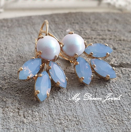 Oorbellen Lady met Swarovski parel Dreamy Blue & Blue Opal