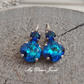 Oorbellen Square met Swarovski Crystal Bermuda Blue