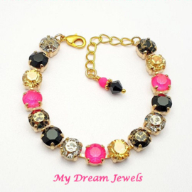 Armband Alison "Neon Pink Black Gold Patina " met o.a. Swarovski Crystal Maat L