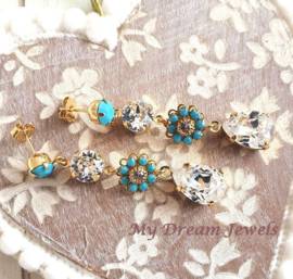 Oorstekers Vintage Swarovski Flower Turquoise/crystal