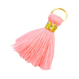 Kwastje mini Ibiza style met ring Neon Coral Pink- Goud