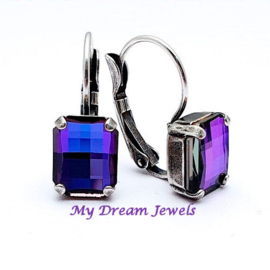 Oorbellen met Vintage Swarovski Octagon Crystal Heliotrope ( Exclusief )