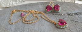 Ketting met Swarovski Hart Fuchsia & Turquiose
