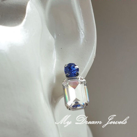 Oorstekers Lucy  met Swarovski  " Sapphire & Helder Crystal "