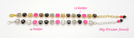 Armband Alison "Neon Pink Black Silver Patina " met o.a. Swarovski Crystal Maat M