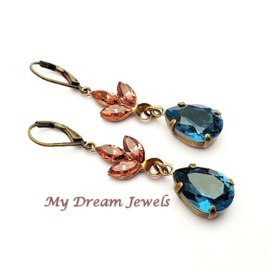 Oorhangers Leaf Swarovski Blush/Blue