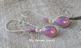 Oorhangers lang met Swarovski Druppel Cyclamen Opal