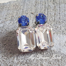 Oorstekers Lucy  met Swarovski  " Sapphire & Helder Crystal "