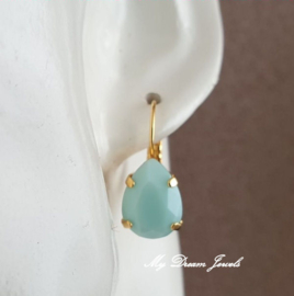 Oorbellen Belle met Swarovski Druppel "Mint Alabaster"