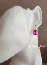 Oorbellen met Swarovski Octagon Fuchsia