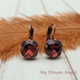 Oorbellen Square met Swarovski  Burgundy