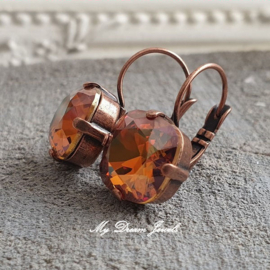 Oorbellen Square met Swarovski Crystal Copper