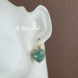Luxe Oorbellen met Swarovski Hart Pacific Opal & Turquoise