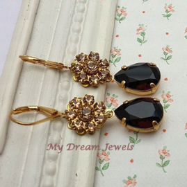 Oorhangers Vintage Swarovski Flower Brown