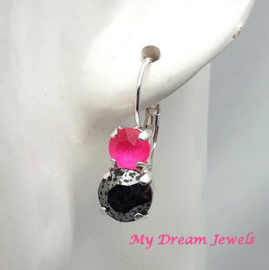 Oorbellen Lara " Neon Pink en Black Silver Patina " met o.a. Swarovski Crystal