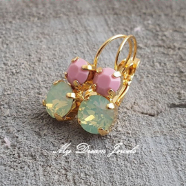 Oorbellen Lara met Swarovski  Opaque Rose & Chrysolite Opal