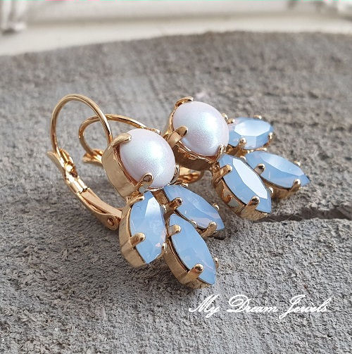 Oorbellen Lady met Swarovski parel Dreamy Blue & Blue Opal