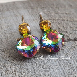 Oorbellen Square met Swarovski Sunflower & Vitrail Medium