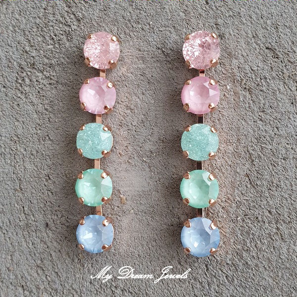 Oorstekers " Pastel Crushed Ice " met o.a. Swarovski Crystal