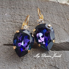 Oorbellen Druppel met Swarovski Helder Crystal & Crystal Heliotrope
