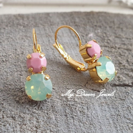 Oorbellen Lara met Swarovski  Opaque Rose & Chrysolite Opal