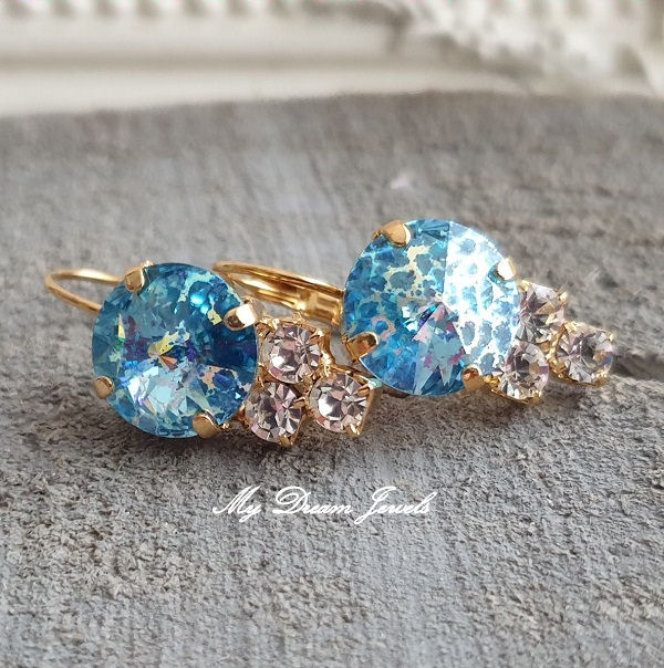 Oorbellen  Aquamarine White Patina & Helder Crystal met Swarovski Crystal