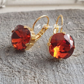 Oorbellen Square met Swarovski " Indian Red"
