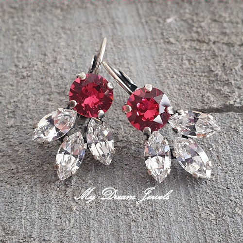 Oorbellen Lady met Swarovski Indian Pink & Crystal